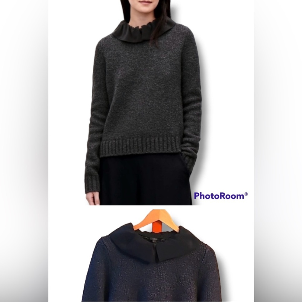 COS Gray Wool Blend Silk Collar Sweater